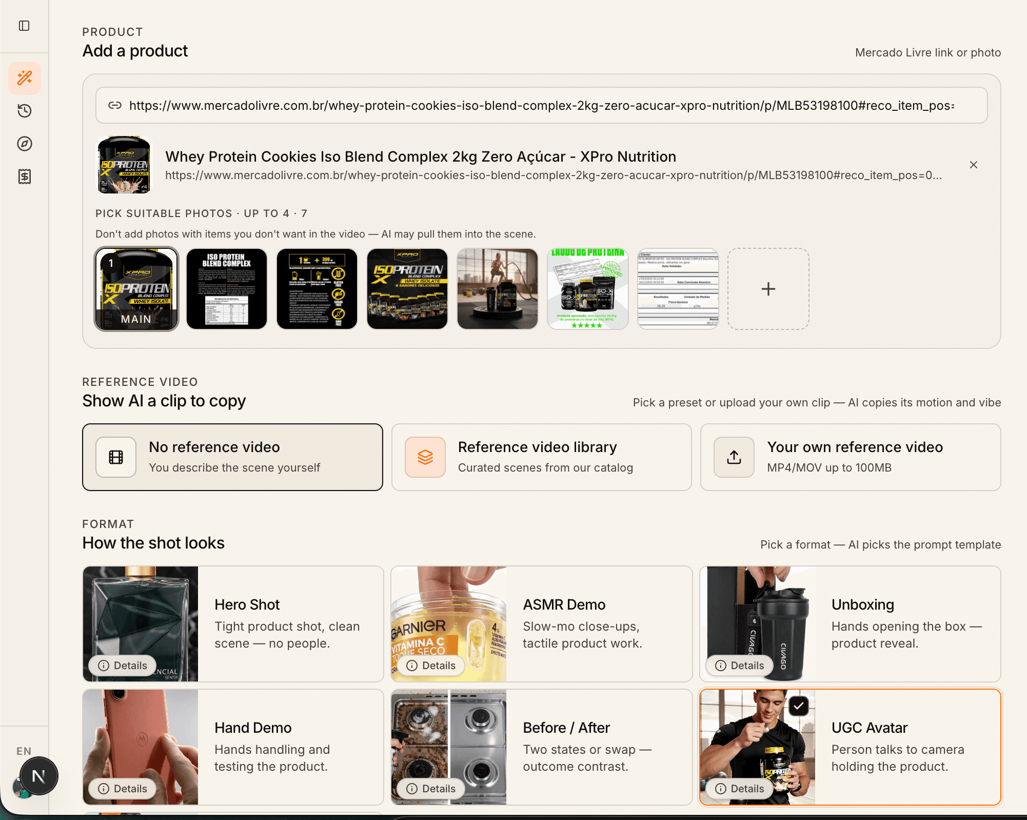 Tela do Reelmente: cole o link da Amazon, escolha o formato e baixe o MP4